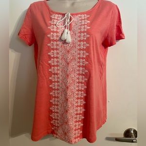 Talbots salmon cotton tee. Embroidered front. Great condition. XS
